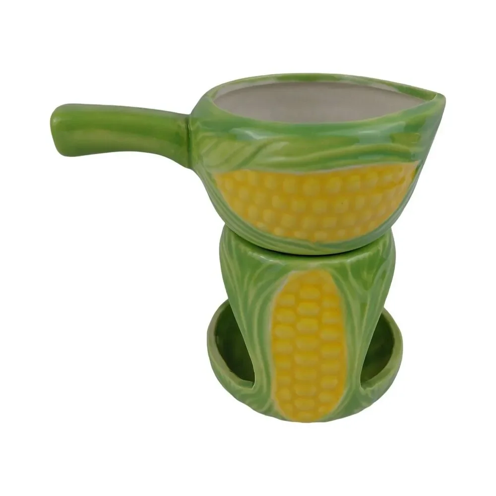 Ceramic Corn On The Cob Figural Plates (4) & Butter Warmer Serving Vintage
